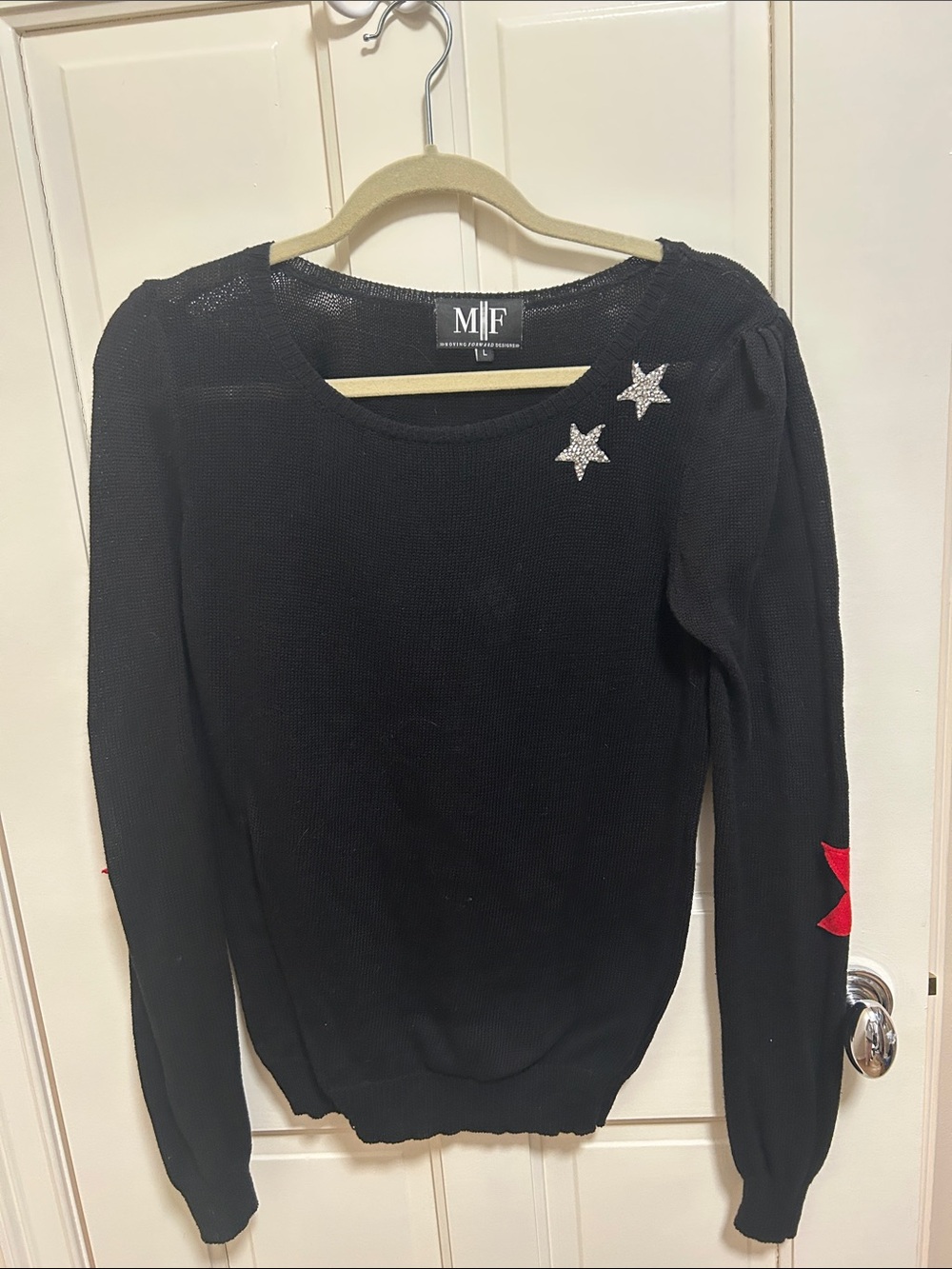 Mif Black Knit Sweater with Silver Star Accents